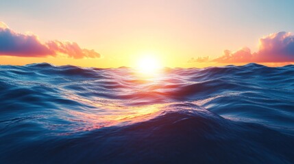 Obraz premium Serene Sunset Over Tranquil Ocean Waves with Gentle Reflections and Colorful Sky Enhancing Peaceful Seascape at Dusk in Vibrant Hues of Nature