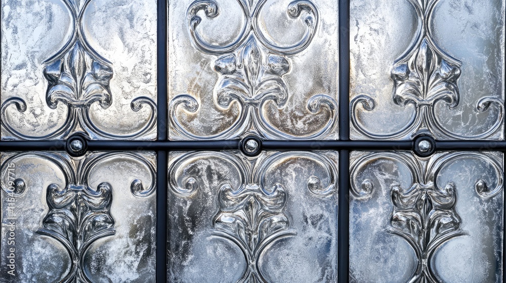 Poster intricate frosty design on window glass with ornate patterns reflecting delicate winter beauty and e