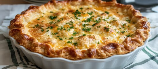 Savory pie featuring a golden crust filled with creamy squash and herbs perfect for autumn gatherings and festive occasions.