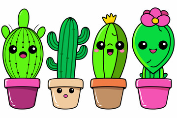 set of cactus in a pot