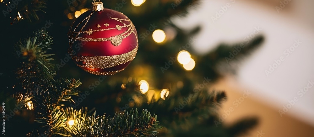 Poster festive christmas tree adorned with colorful ornaments and twinkling lights creating a warm and cozy