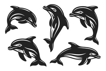 Fototapeta premium set of black and white Dolphin