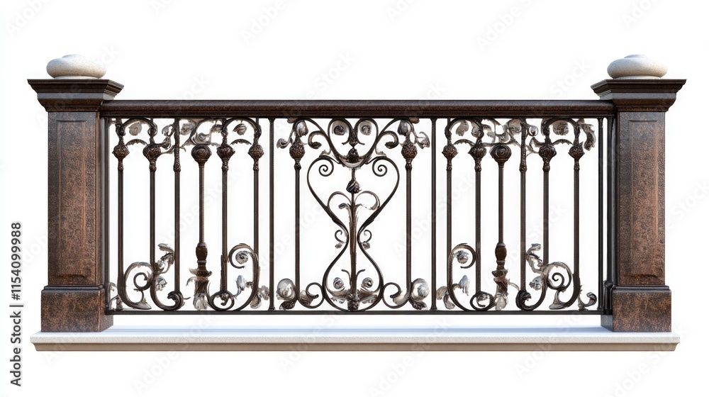 Aufkleber Elegant ornamental railing design showcasing intricate patterns and craftsmanship on a white background for architectural and design use