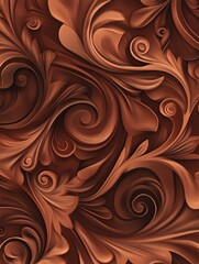 Decorative abstract design featuring intricate swirls and floral patterns in rich brown hues. Generative AI
