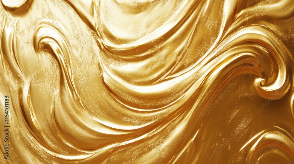 Poster Elegant golden abstract wave texture with glossy finish and intricate patterns for luxurious design backgrounds