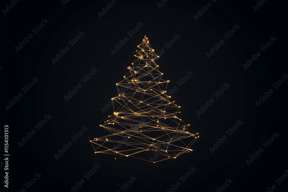 Poster a modern abstract christmas tree design made of simple golden lines