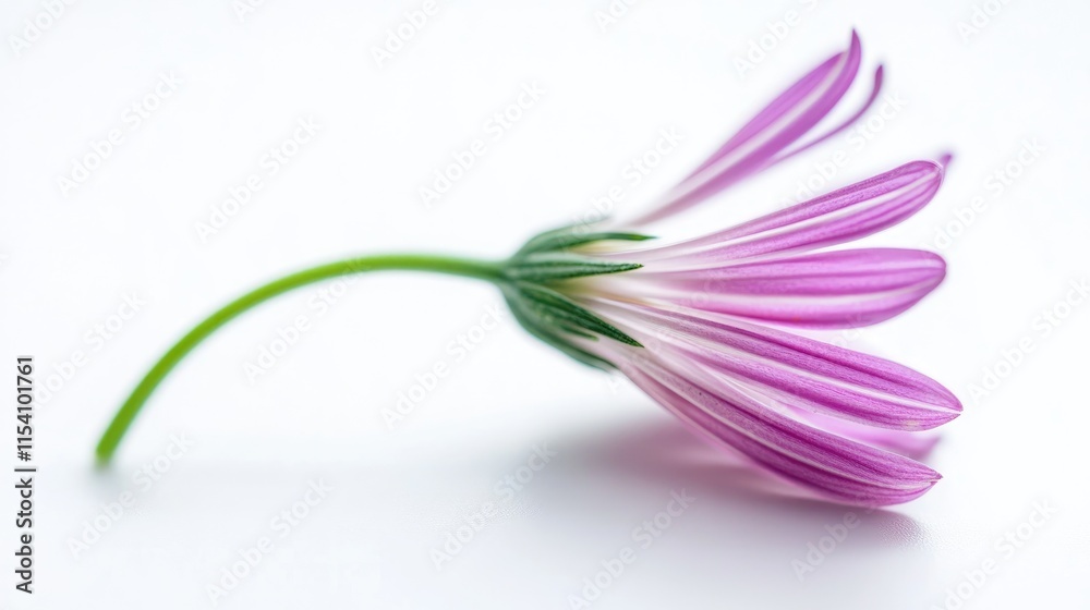 Poster macro close up of osteospermum daisy flower in soft focus against a white background showcasing deli