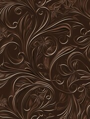 Intricate brown floral design featuring swirling patterns and detailed textures in a rich, dark palette. Generative AI