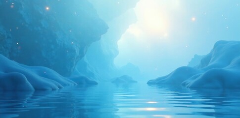 Fototapeta premium Gentle gradient of blues with soft white highlights in a peaceful environment, , peaceful scene, soothing colors