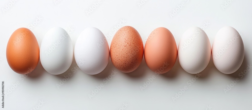 Poster colorful decorated eggs in a flat lay arrangement on a clean white background ideal for easter or sp