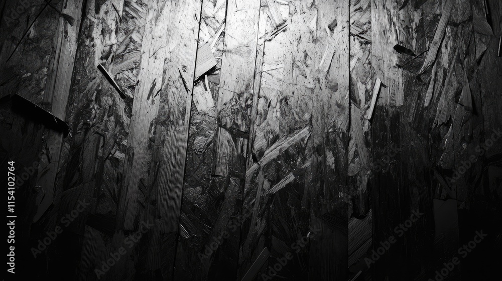 Aufkleber Textured black and white OSB panel wood background with intricate patterns and details for design and construction applications