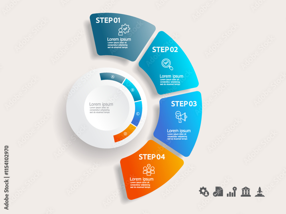 Wall mural simple circle infographics timeline business workflow background with business icon 4 steps for repo