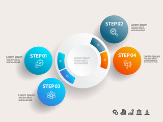 simple circle infographics timeline business workflow background with business icon 4 steps for report, presentation