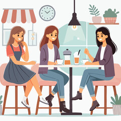 Flat young girl friends in cafe on meeting vector image vector on a white background