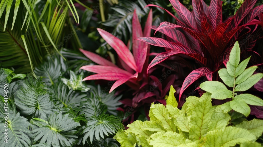Poster vibrant ornamental plants displaying lush greenery and rich colors creating a natural background for