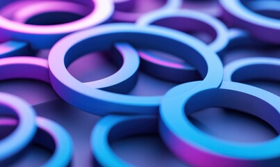 Abstract background with overlapping neon blue and purple rings.