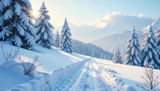 Frostige Schneeflocke in Luft, mit Fokus auf Details der Landschaft, peaceful, calm, winter wonderland