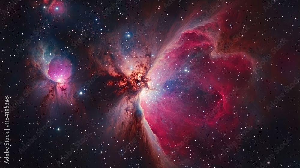 Poster vibrant cosmic landscape showcasing stunning nebulae patterns and star formations in the depths of o