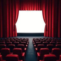 Obraz premium An empty theatre box with a closed curtain and empty seats, solitude, stillness, spotlight