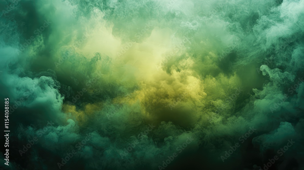 Poster Dramatic overcast sky filled with swirling green and yellow smoke creating an atmospheric and moody backdrop for various creative projects