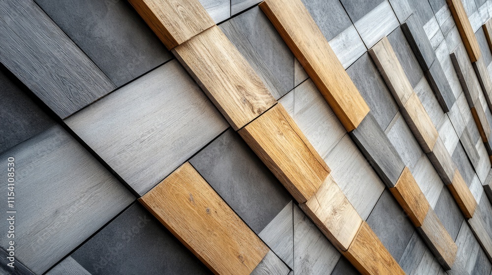 Poster abstract wooden planks wall design in a geometric pattern showcasing a blend of light and dark tones