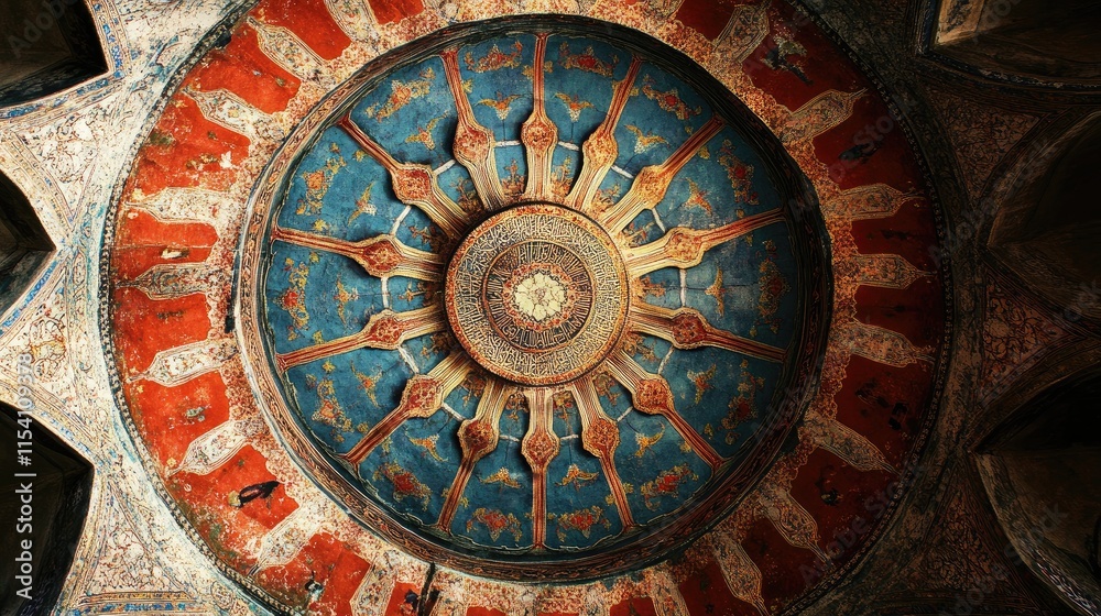 Poster Intricate Ottoman Ceiling Design Featuring Vibrant Colors and Detailed Patterns in a Historical Architectural Setting