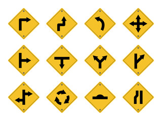 Road directional transparent signs. Road signals.