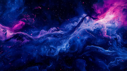 Vibrant abstract depiction of a cosmic nebula in deep space, featuring swirling blue and pink hues with a mystical aura