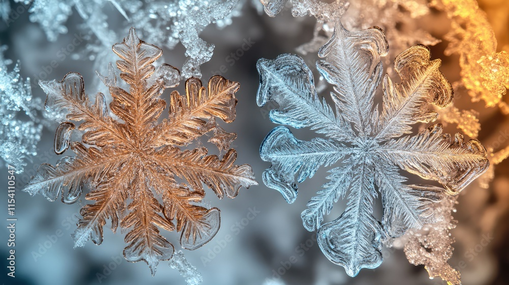 Poster intricate frozen water droplets forming exquisite snowflake patterns on a cool winter background
