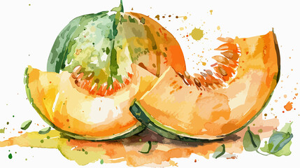 Vibrant Watercolor Illustration of Fresh Cantaloupe and Orange Flesh