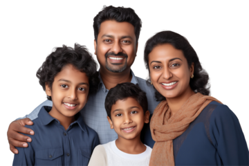 Portrait of a Smiling Indian Family on Transparent Background - Perfect Illustration for Creative Projects, Advertisements, Cultural Content, or Campaigns Celebrating Traditions and Family Unity. Png.