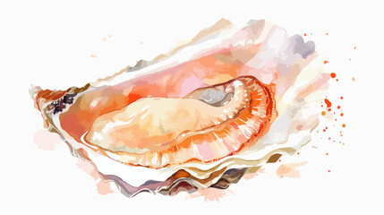 Watercolor Oyster Shell and Glossy Flesh Illustration for Design Projects