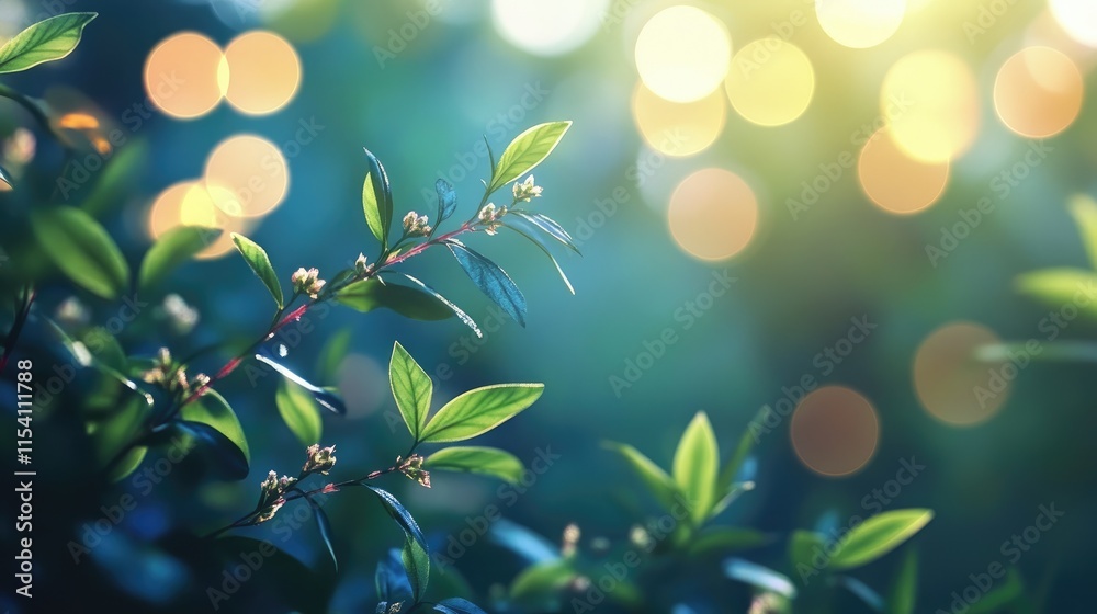 Aufkleber Bokeh lights background with soft greenery and vibrant colors creating a tranquil nature atmosphere for relaxing or artistic design projects