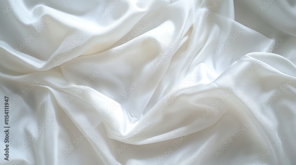 Poster Elegant white satin fabric with smooth draping and soft texture for fashion and textile backgrounds.