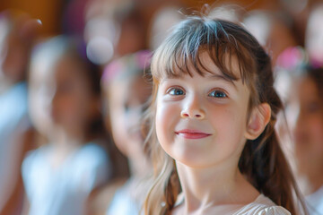 Fototapeta premium AI generated picture of young girl on stage under light performance and entertainment