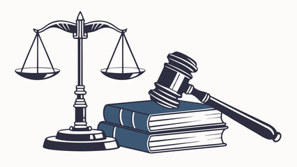 Law and Justice Illustration with Scales, Hammer, and Books .Modern Jurisdiction Illustration with Justice Symbols in Editable Vintage Style
