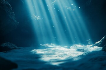Rippling Water Reflects Shafts of Light in an Underground Cave Highlighting the Serene Beauty of Nature's Hidden Gems