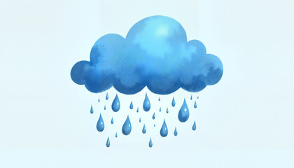 Cartoon blue cloud with raindrops on light background
