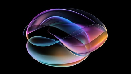 Abstract colorful swirling light orb on black background.