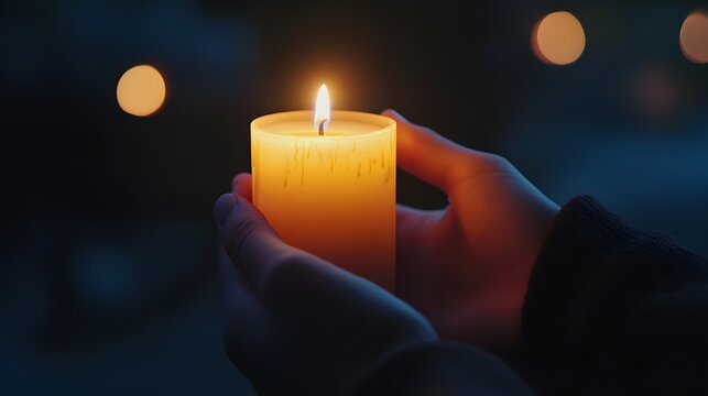 A person holding a lit candle in the dark with a warm light glowing symbolizing hope in difficult times
