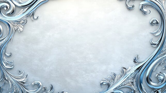 Elegant ornate silver and blue frame with intricate curls on a textured background, perfect for decorative projects.