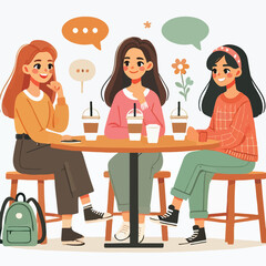 Flat young girl friends in cafe on meeting vector image vector on a white background
