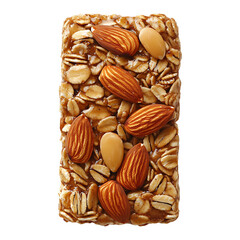 A single granola bar with almonds isolated on transparent background
