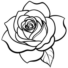 Black Rose in Full Bloom on White Canvas