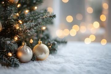 Merry Christmas and Happy New Year Festive Background with Snowflakes Lights and Holiday Spirit