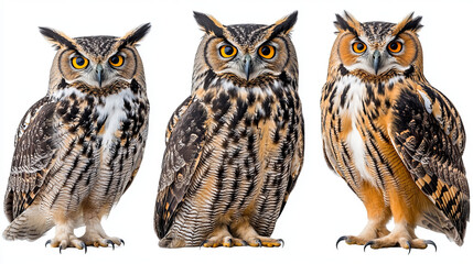 Fototapeta premium three great horned owls: a detailed exploration of their beauty and features