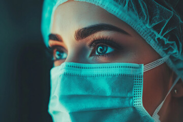 Generative AI image of surgeons performing a medical operation in a high-tech surgical room with advanced medical equipment
