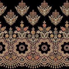 Isolated seamless pattern indian asian embroidery border lace daman design pattern for trendy women wear artwork illustration.