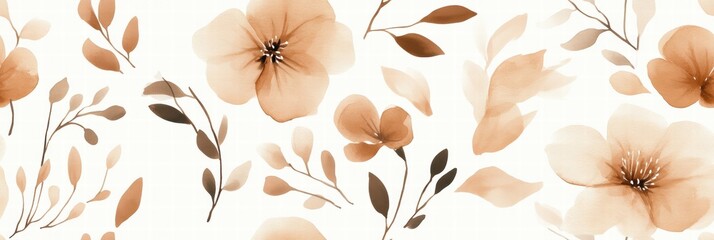Delicate floral pattern with soft peach and beige tones on a light background. Generative AI