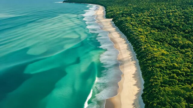 Breathtaking aerial view of Cape Tribulation coastline in Queensland showcasing pristine waters and lush greenery, Cape Tribulation Queensland aerial view of ocean coast Sandy beach and forest